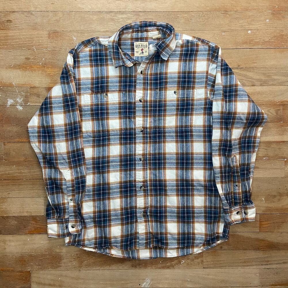 Red Head Brand Flannel Shirt Mens Medium Button Up Multicolor Plaid Long Sleeve